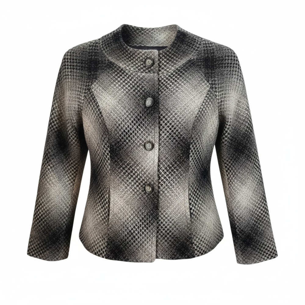 Pendleton Blazer Jacket Women's Sz 4 Gray Ombre Plaid 100% Lambswool Virgin Wool